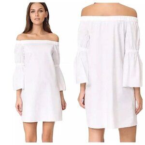Tibi Mini Shift Dress Off-The-Shoulder Bateau Neck Bell Sleeve Sz 4 White